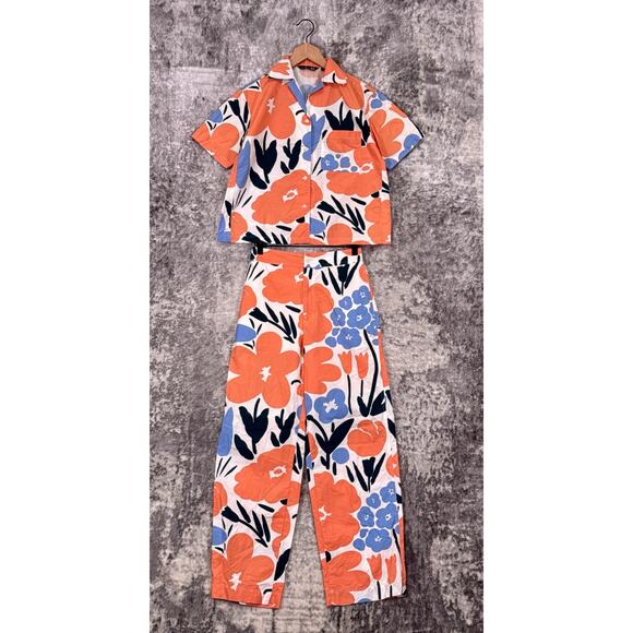 Marimekko Uniqlo Pant Set XS / S Womens Floral Print Button Top Straight Leg - Picture 1 of 13